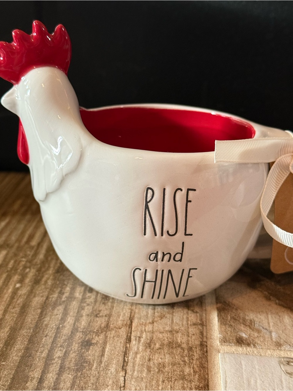 Rae Dunn White and Red 'Rise and Shine' Chicken Mug - Picture 2 of 7